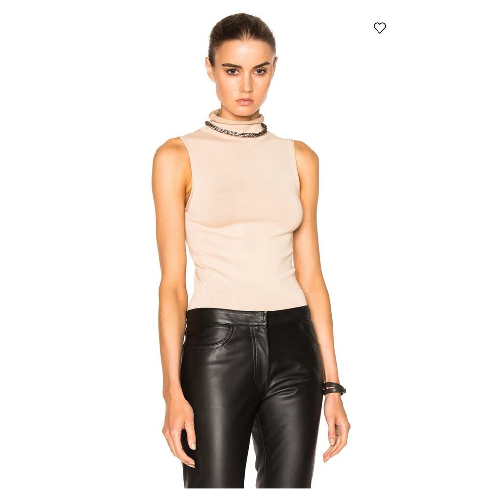 ACNE STUDIOS Women's Riia Tight Roll Neck Light Beige Sleeveless Tank Top Sz L